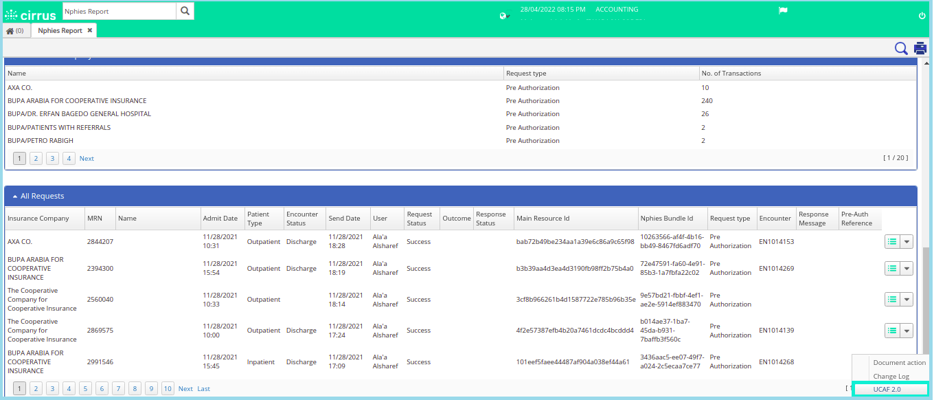 312 UCAF 2.0 file in NPHIES Report eCareSoft, Inc Knowledge Base (EN)